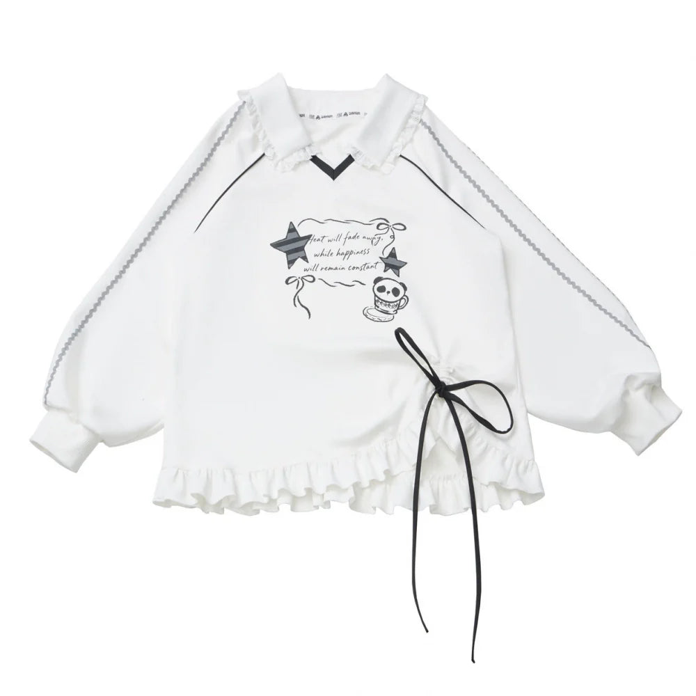 Lapel Lace Star Top + Ruffle Pants