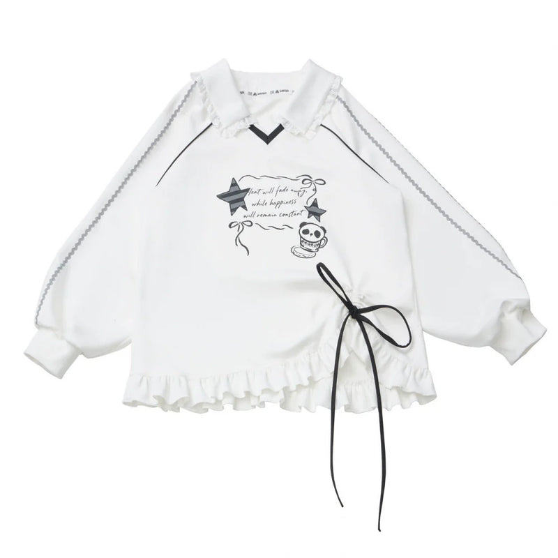 Lapel Lace Star Top + Ruffle Pants