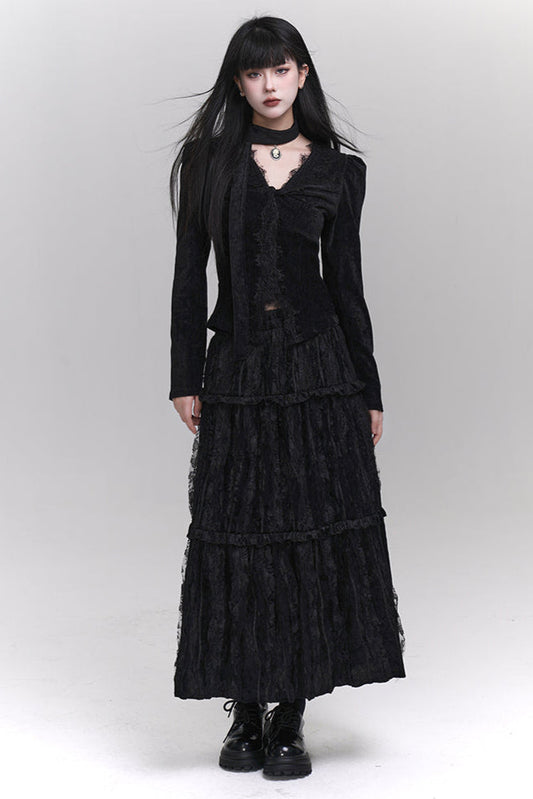 Velvet V Neck Top + Mode Ghost Skirt