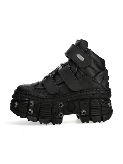 Dark Punk Style Retro Tank Sole Platform Leather Shoes
