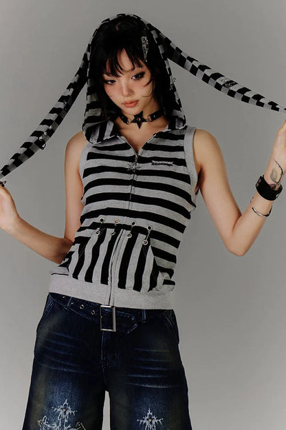 Retro Striped Rabbit Ear Tops