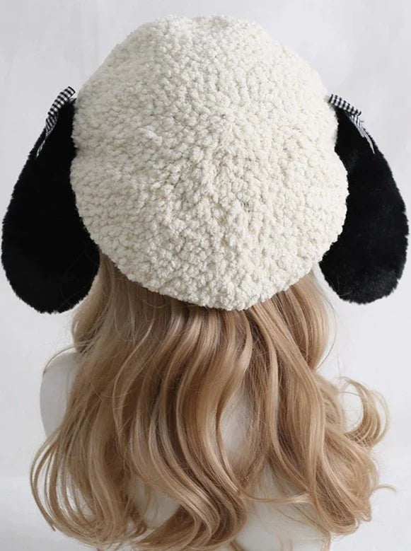 Dog Fur Plaid Bow Beret