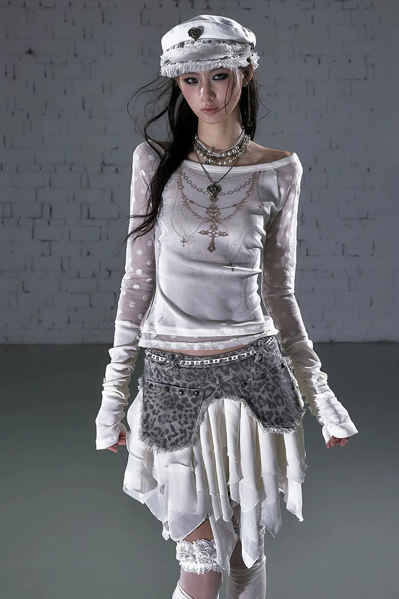 Baroque Flocked Sheer Top