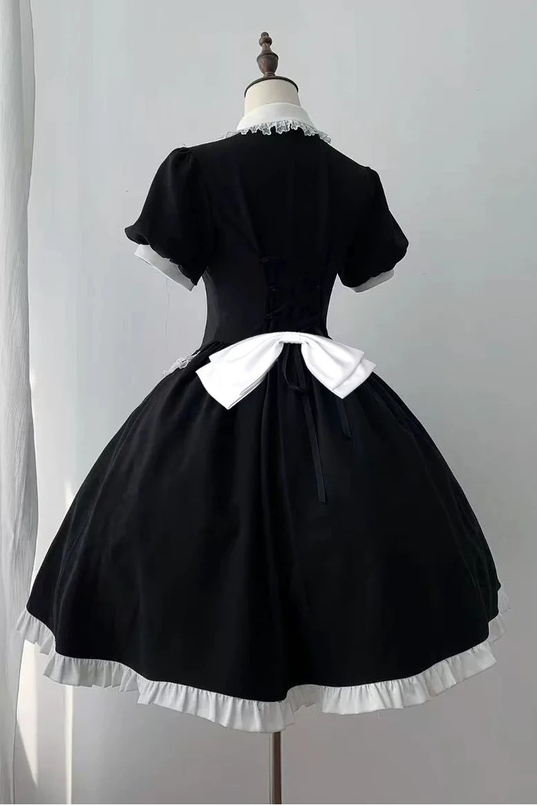 [pre-order Deadline: April 29] Black X White Gothic Lace Red Tie Collar Lolita Dress Type A/b