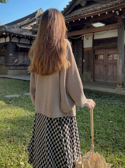 Sakura Note Showa Retro Haori Jacket + Chiffon Ribbon Shirt + Checkered Skirt + Dark Gray Skirt + Brooch