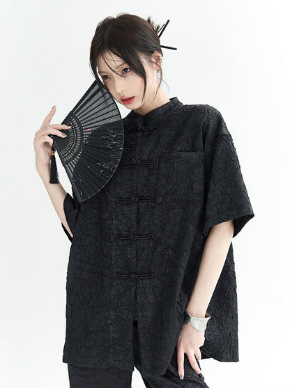 Sparkling Chinese-style Shirt Pants Suit