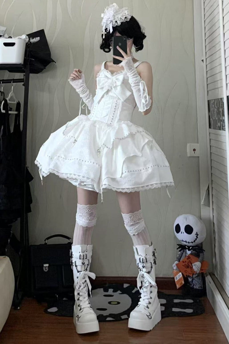 White Gothic Slim Tube Top Skirt Set