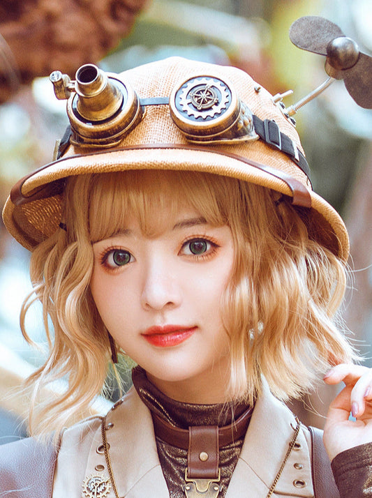 Steampunk Explorer Straw Helmet Retro Sun Visor Adventure Cap