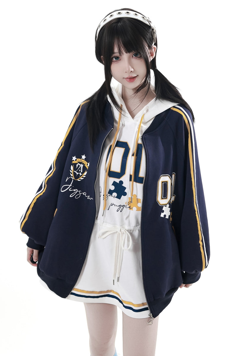 College Blue Jacket + Hoodie Dress + Pants + Sweat