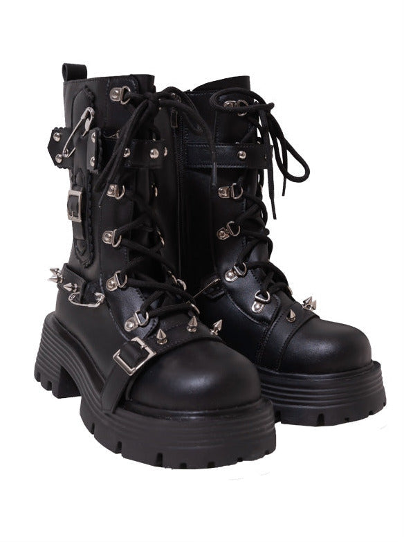 Cool Punk Studs Metal Strap Lolita Boots