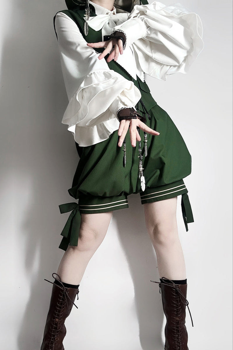 Bunny Ears Hoodie Vest + Shorts + Cape Feather Green Prince Cordage