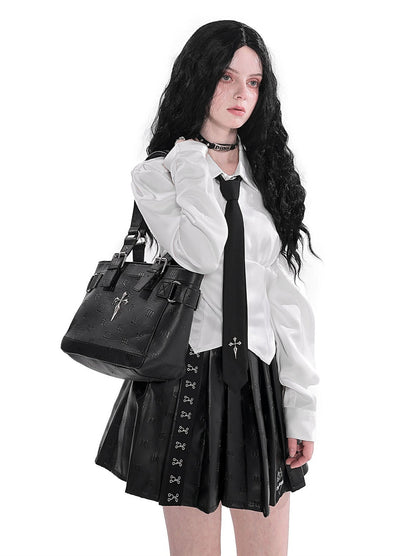Gothic Cross Embossed Shoulder Bag