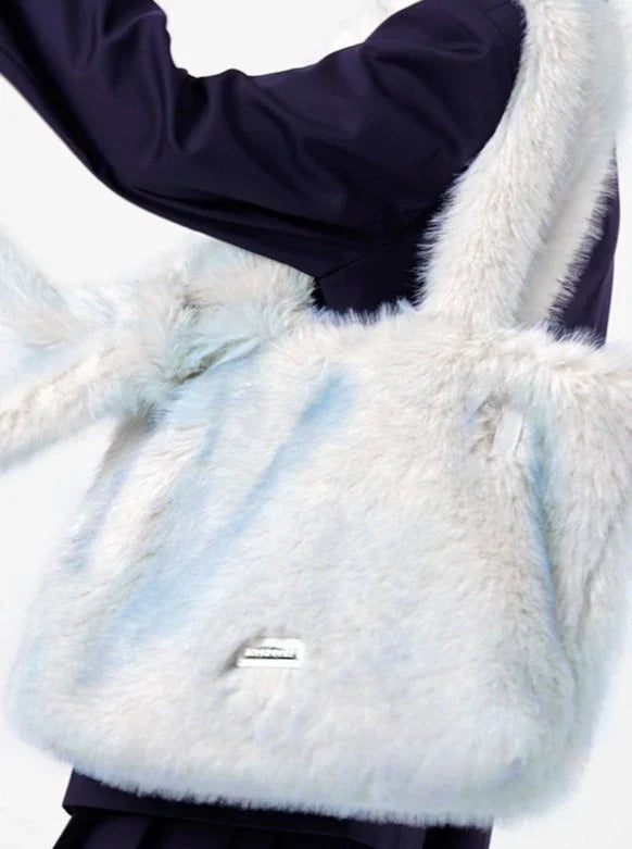 Pastel Ice Blue Faux Fur Tote Bag