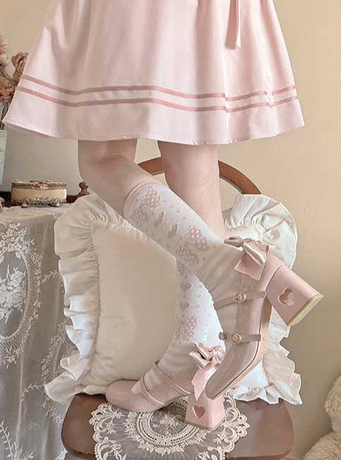 Ribbon Open Heart High Heel Lolita Shoes [jewel Ribbon/normal Ribbon]