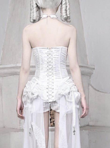 Sleeping Alice White Gothic Dark Fishbone Strap Corset Bustier [pre-order]