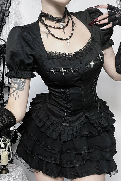 Dark Style Gothic Puff Sleeve Top