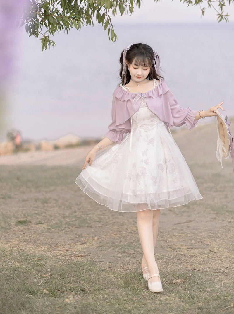 Sweet Purple Top + Flower Camisole Skirt
