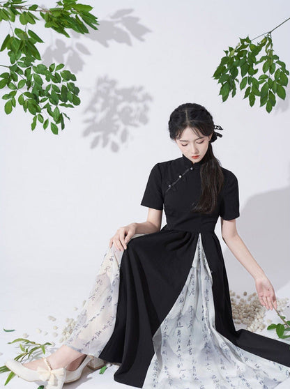 Retro Buckle Stand Collar High Waist Chinese-style Dress