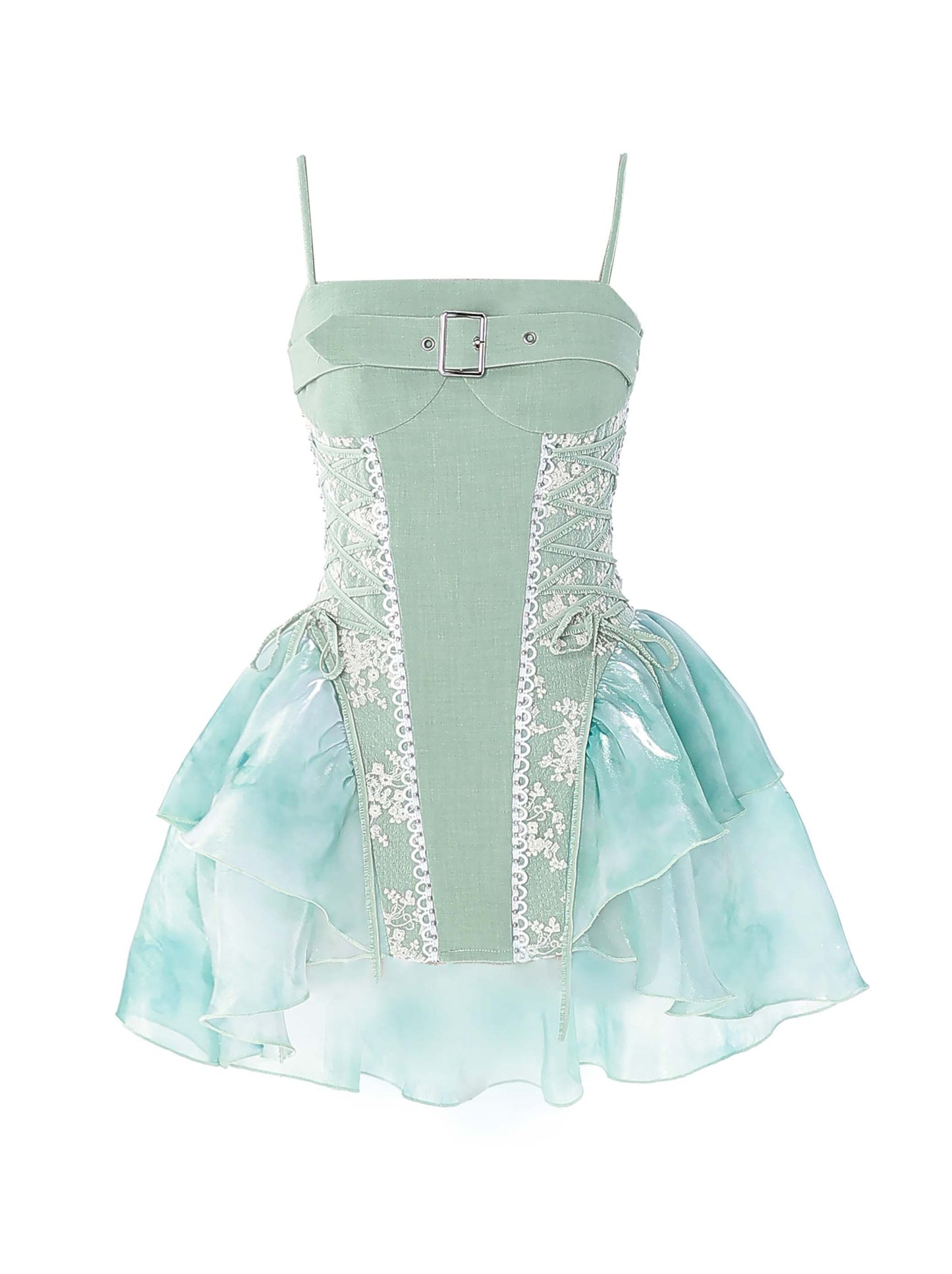 Fairy Fragrance Turquoise Green Tiered Suspender Dress
