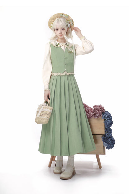 Chinese-style Pleated Skirt Set