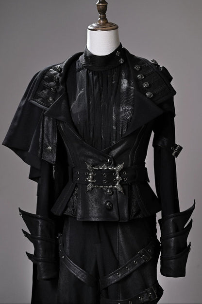 [pre-order Deadline: June 8] Phantom Knight Dark Gothic Prince Waist Button Detail Black Top