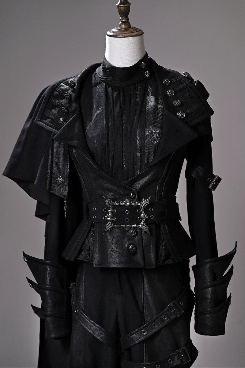 [pre-order Deadline: June 8] Phantom Knight Dark Gothic Prince Waist Button Detail Black Top