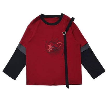 Paneled Mode Red Top + Mode Pants + Rose Belt