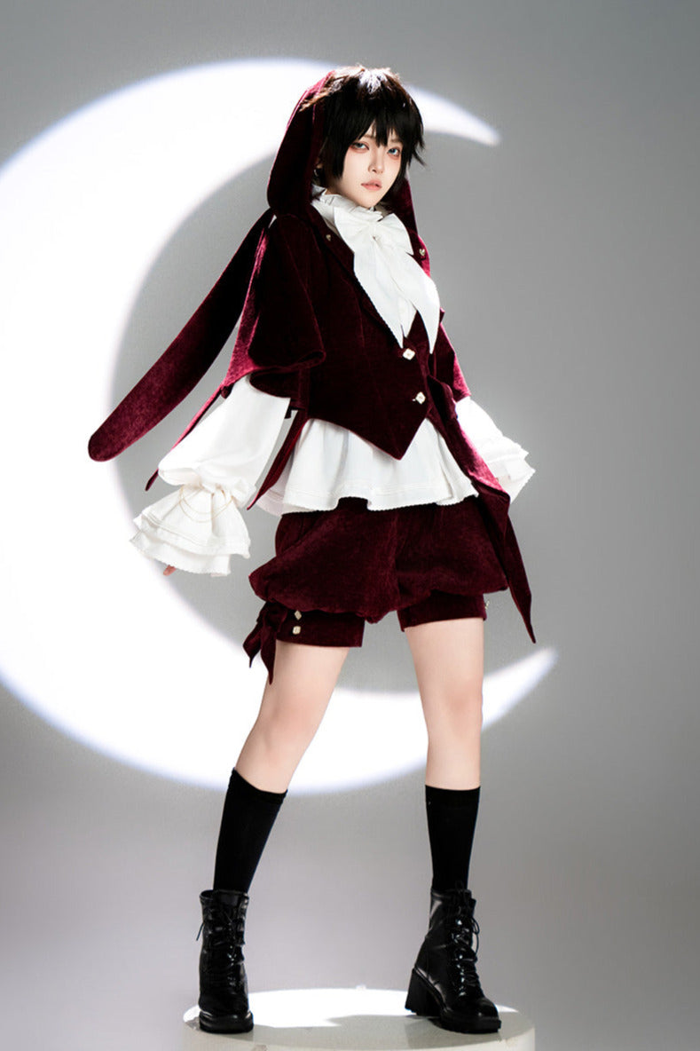 Hunting Rabbit Retro Red Bunny Ear Jacket + Vest + Shorts