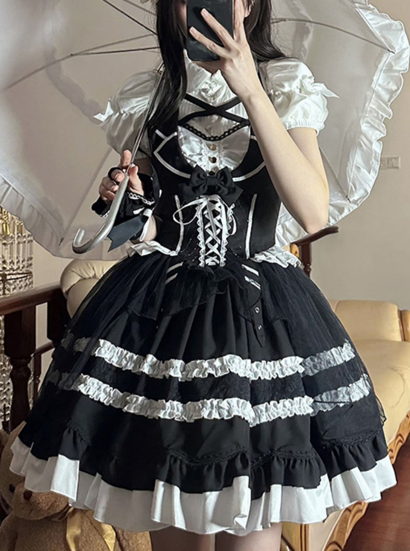 White Black Magic Antique Doll Dress