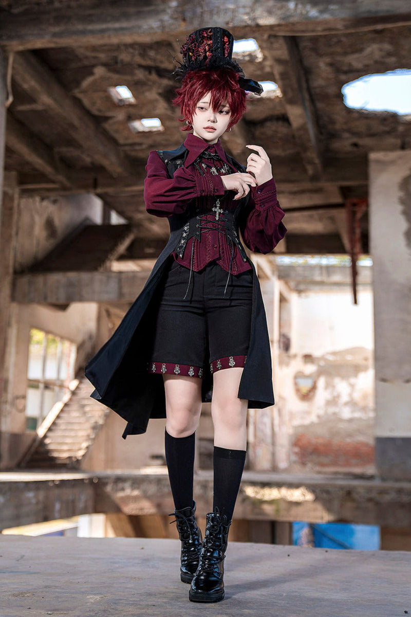 Red Black 4.0 Retro Dark Long Vest Prince Set