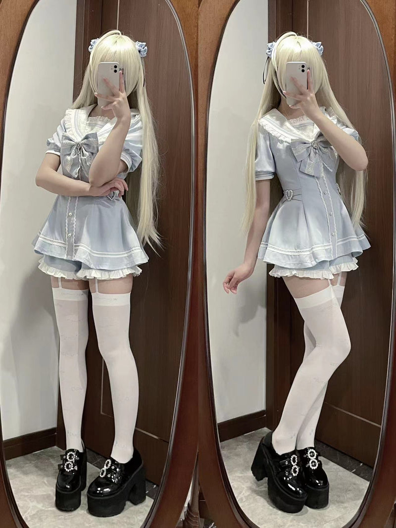 [pre-order] Sailor Collar Peplum Top + Shorts