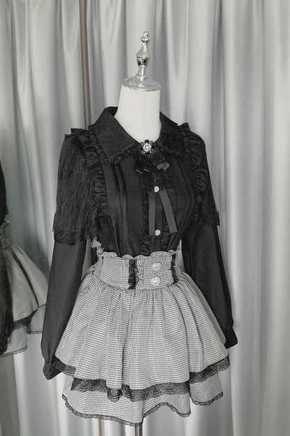 [pre-order] Lace Ruffle Collar Shirt Skirt Set