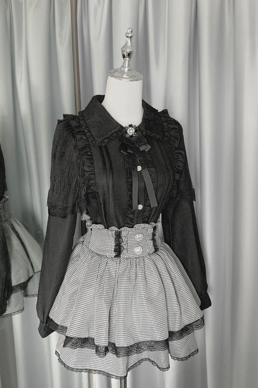 [pre-order] Lace Ruffle Collar Shirt Skirt Set