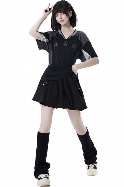 Mode Star Jersey Crew Neck Top + V Neck Top + Short Skirt + Long Skirt