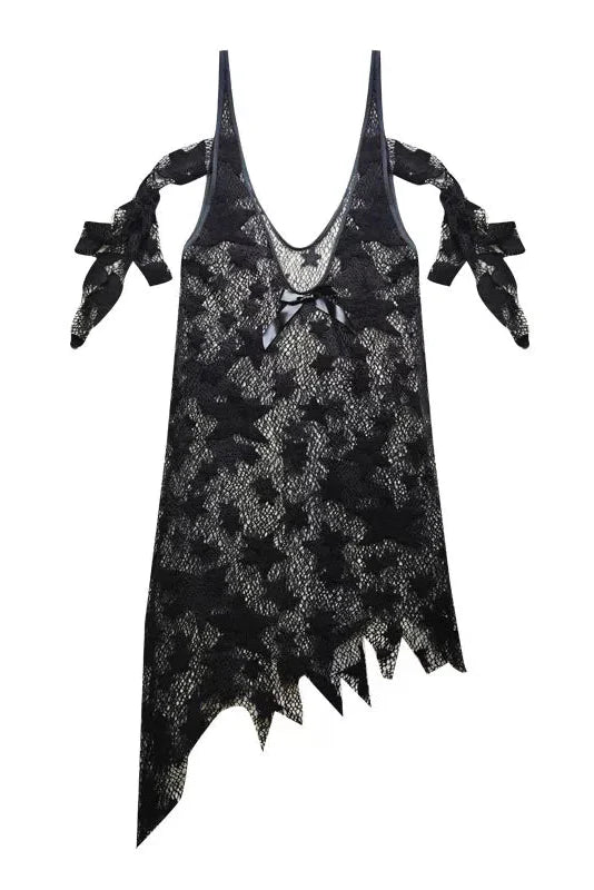 Sheer Star Mesh Asymmetrical Top