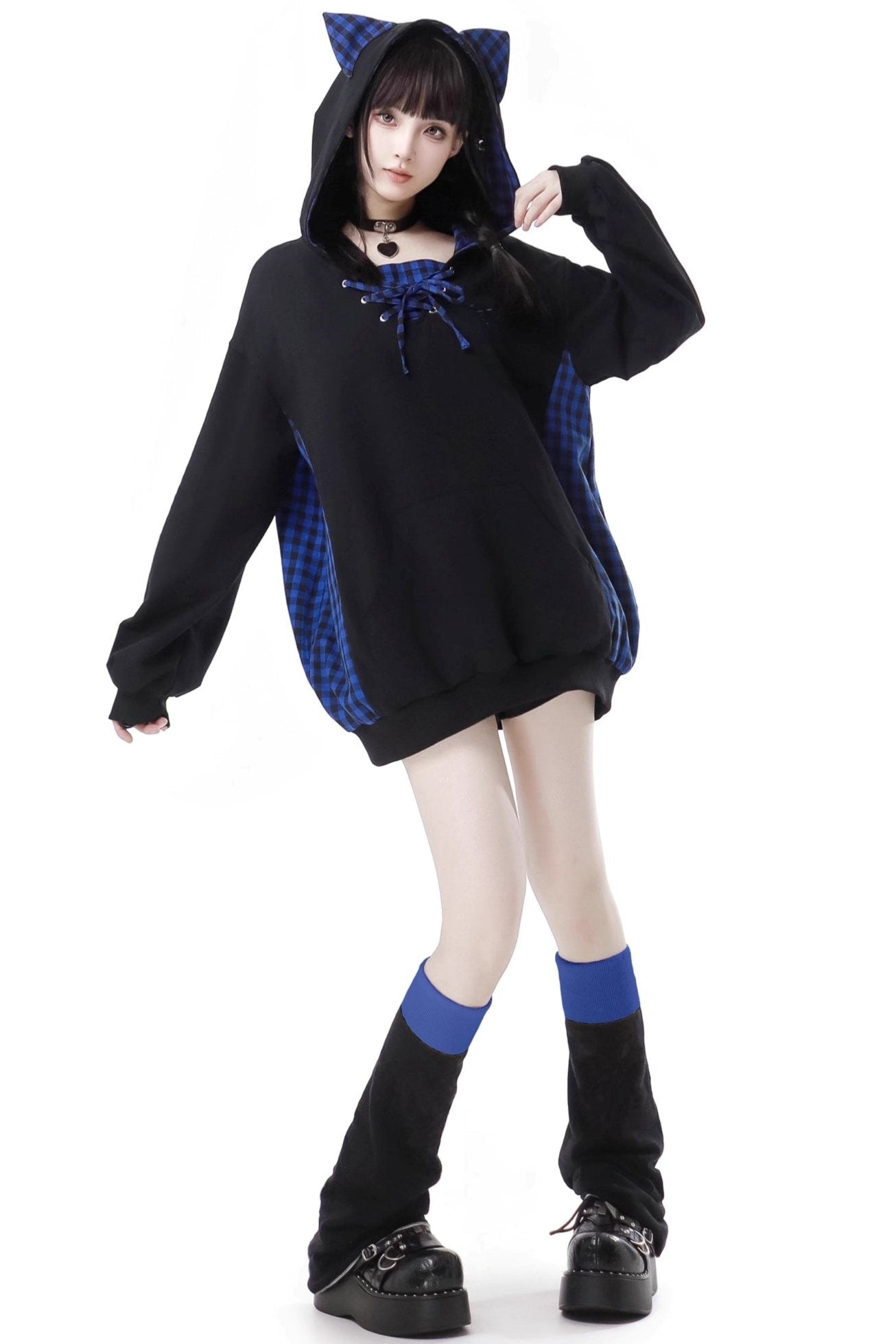 Blue Grid Cat Ear Set