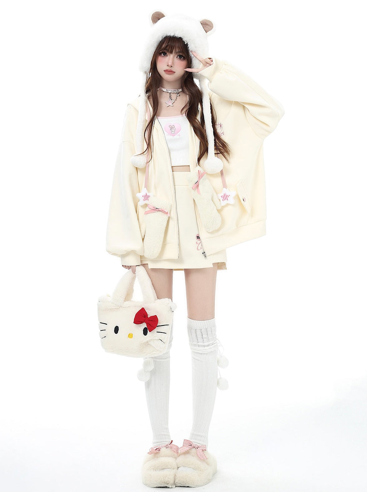 Small Hooded Zipper Hoodie + Tight Skirt