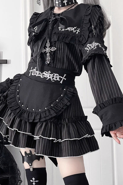 Light Asia Dark Slim Long Sleeve Top + Faux Apron Short Skirt