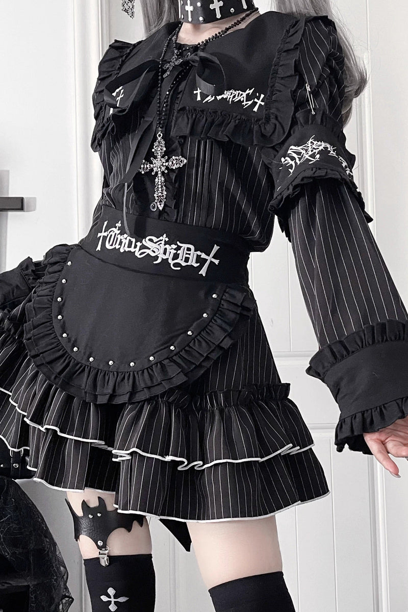Light Asia Dark Slim Long Sleeve Top + Faux Apron Short Skirt