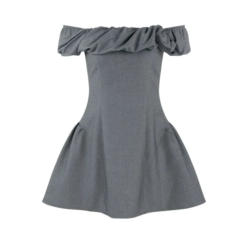 French Gray Off-shoulder Dress