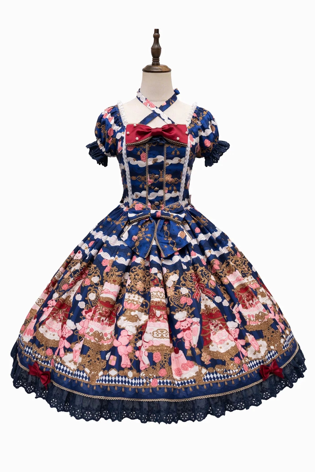 [pre-order Deadline: April 26] Retro Romance Sweet Lolita Ribbon Cake Print Halter Neck Dress