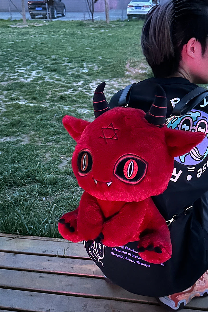 Death Black White and Red Devil Dark Punk Plush Backpack