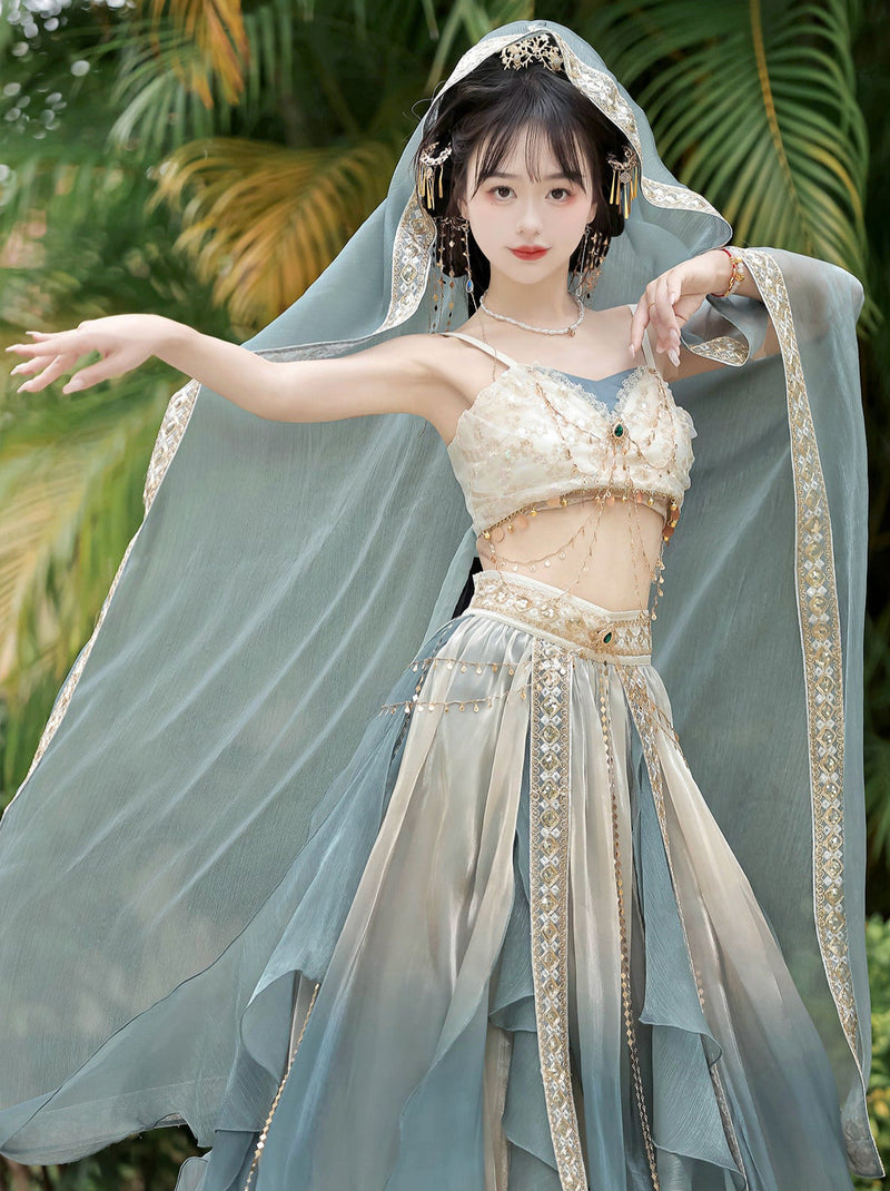 Arabian Night Chinese-style Exotic Top Skirt Veil Set