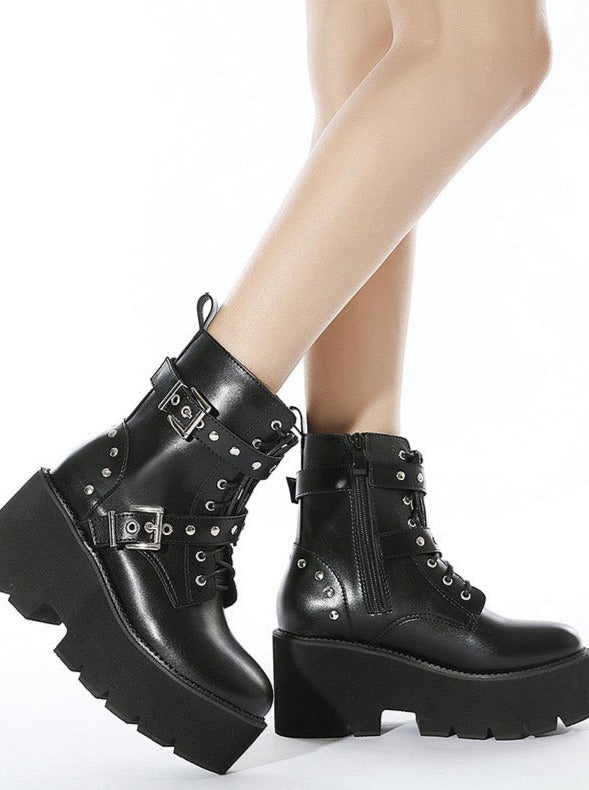 Dark Y2k Hot Girl Belt Buckle Platform Shoes