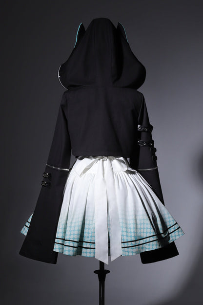[pre-order] Daily Gothic Retro Punk Style Hooded Jacket + Pleated Jumper Skirt