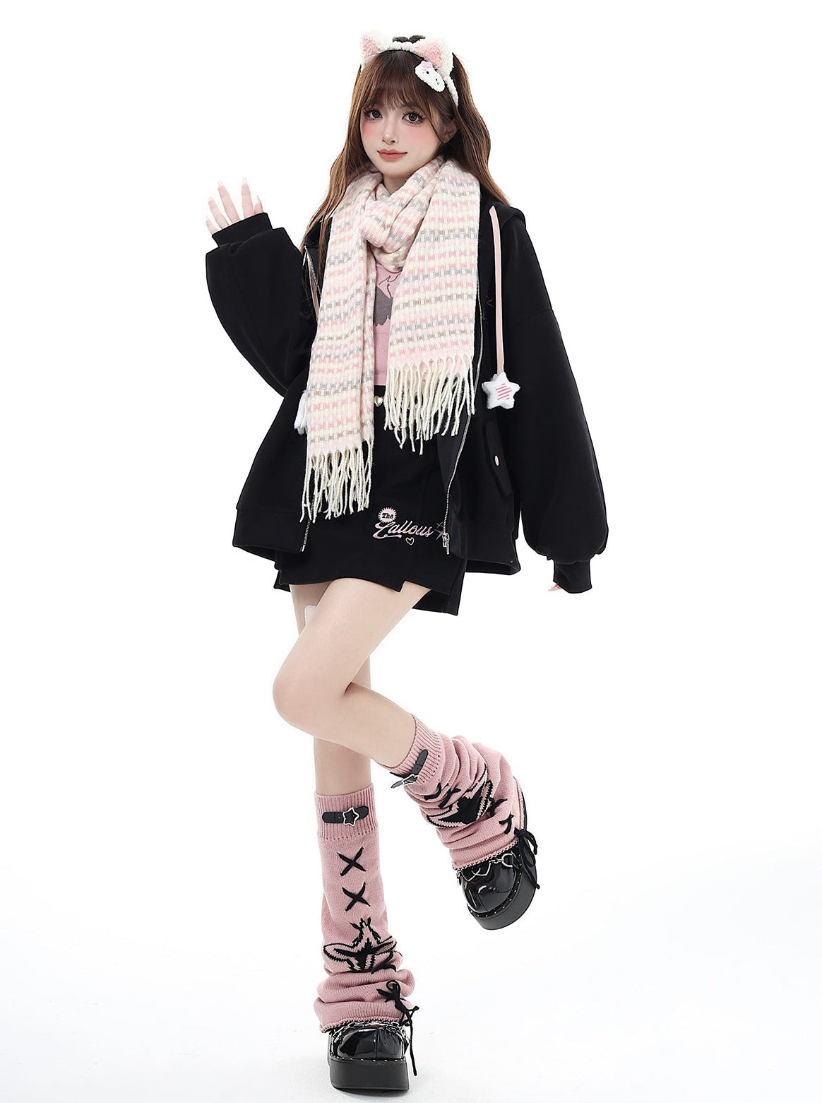 Small Hooded Zipper Hoodie + Tight Skirt