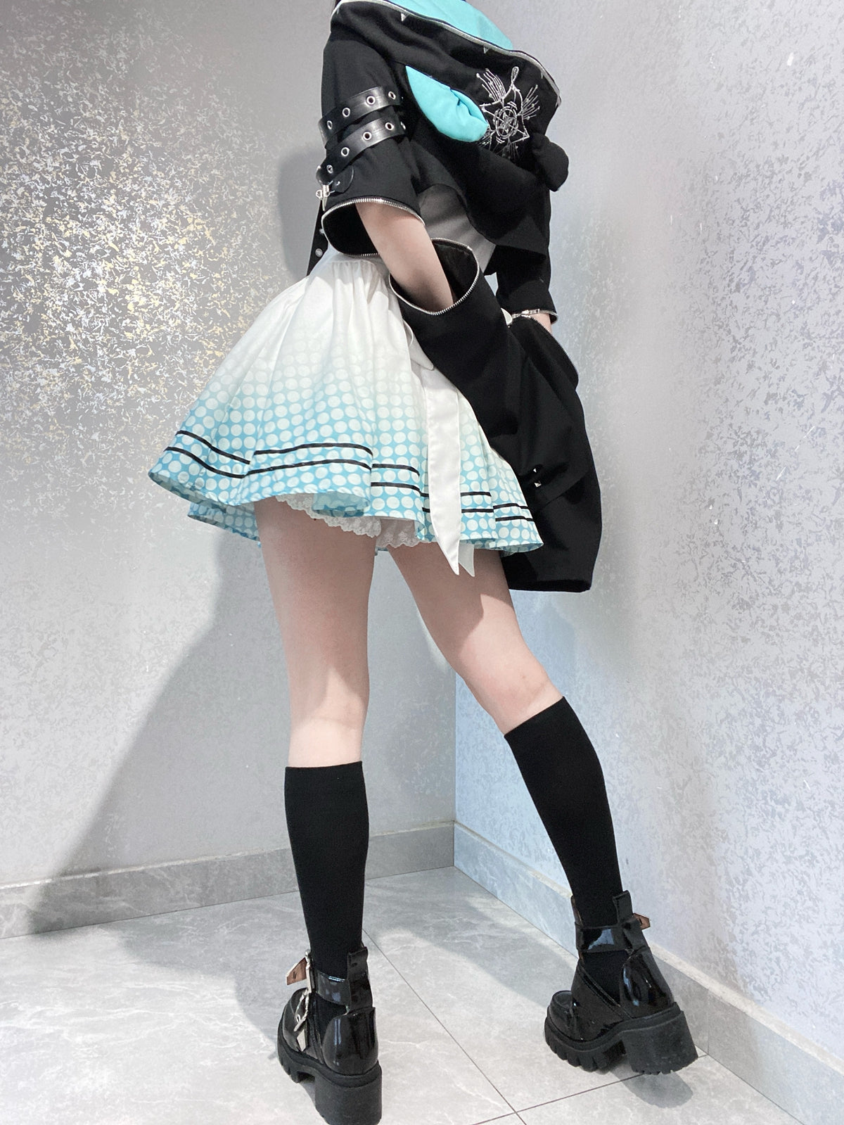 [pre-order] Daily Gothic Retro Punk Style Hooded Jacket + Pleated Jumper Skirt