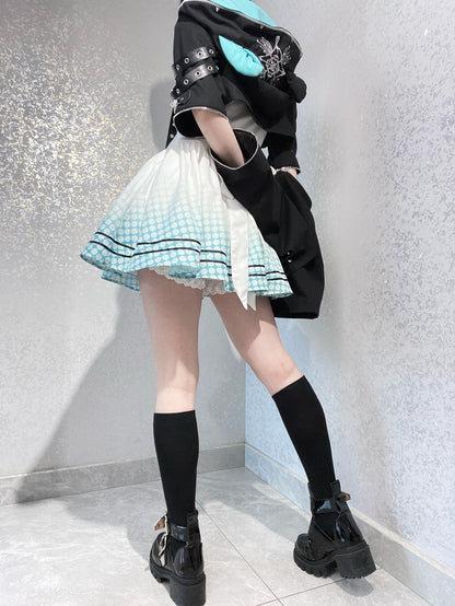 [pre-order] Daily Gothic Retro Punk Style Hooded Jacket + Pleated Jumper Skirt