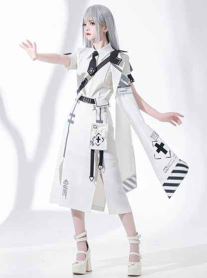 A Line Skirt Design Cape Suit [hoodie Cape + Shirt + Skirt + One Shoulder Cape]