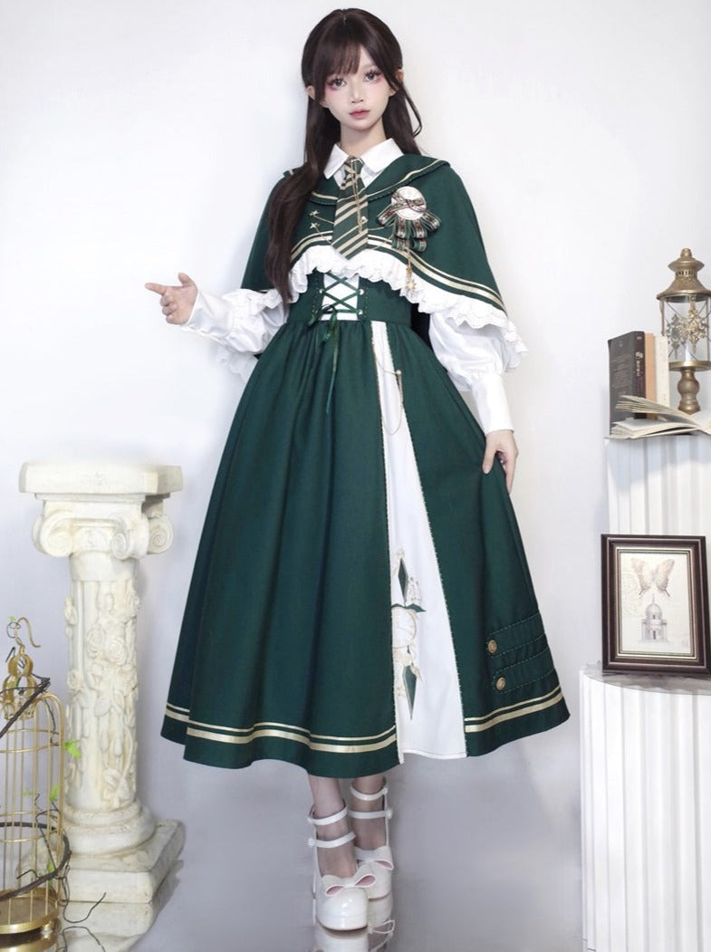 New Time Traveler Short Cape + Blouse + Lace-up Flare Skirt